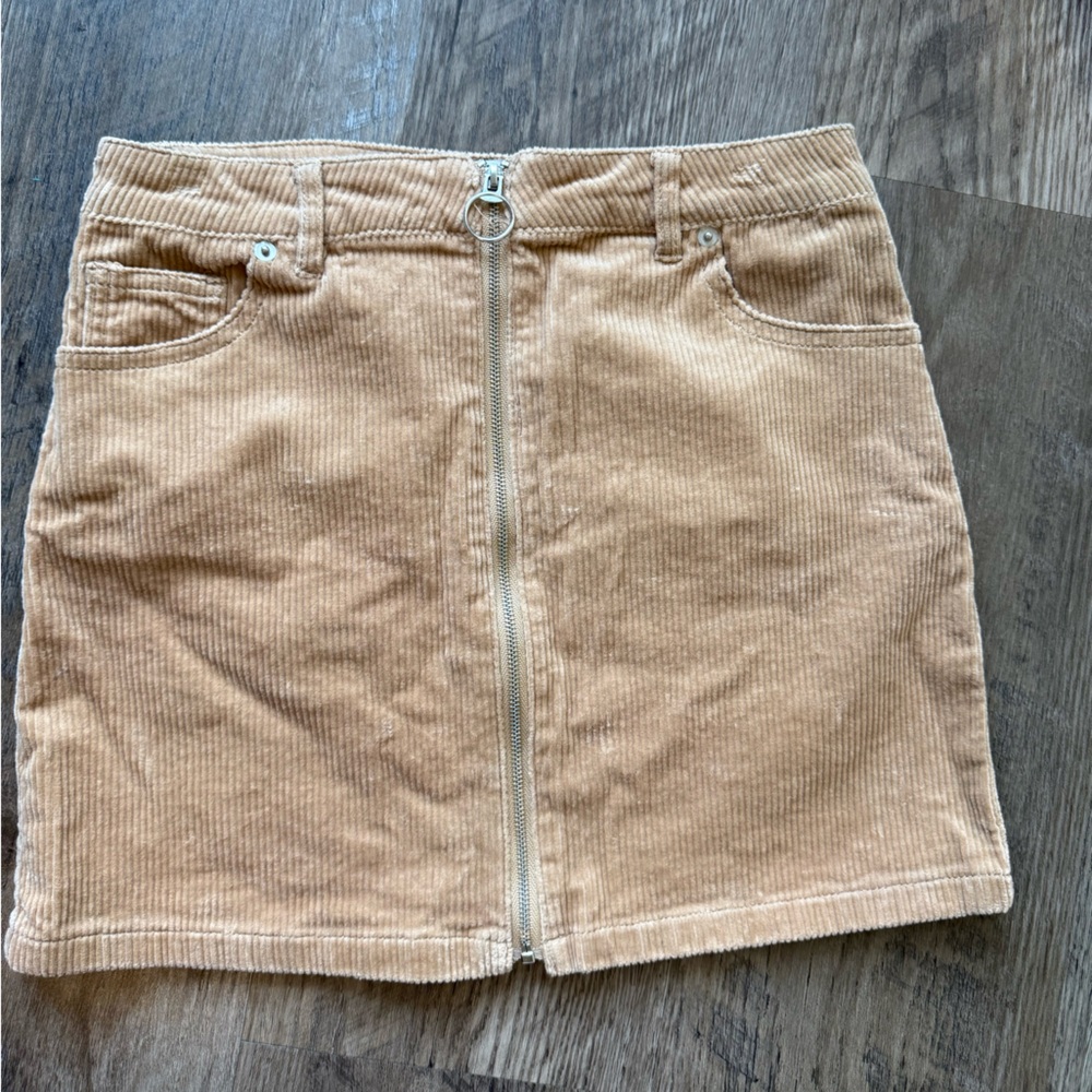 Love Tree Tan Corduroy Zipper‑Front Mini Skirt • Size S